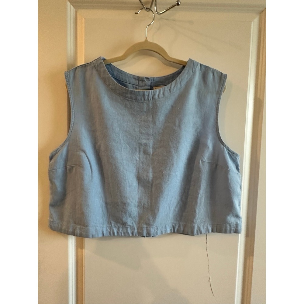 Blue Linen Crop Top Spring Summer Sz L